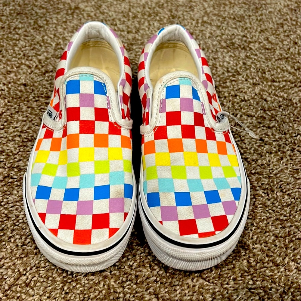 Vans rainbow checkerboard slip on sz 13